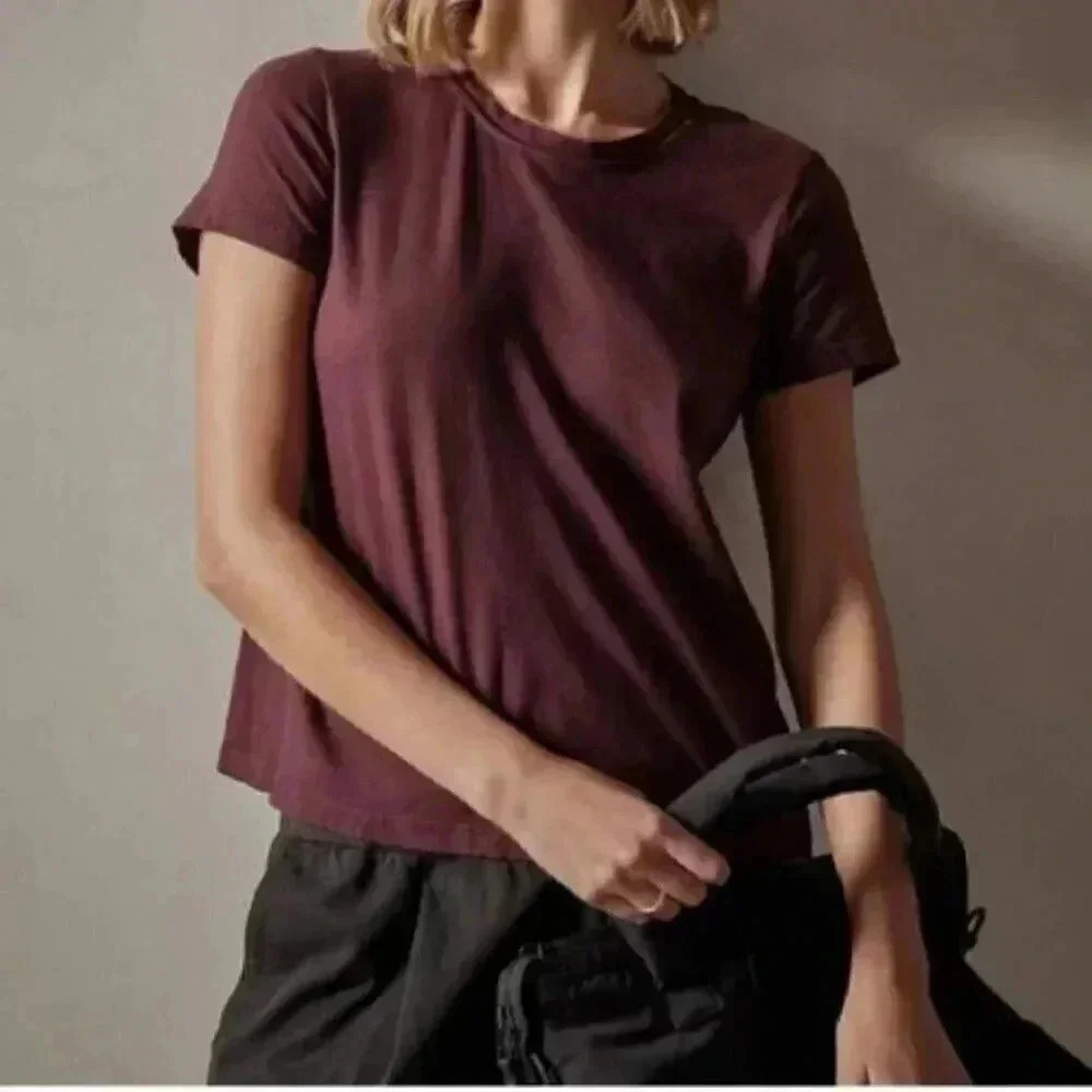 James Perse casual lightweight stylish U neck heathered burgundy short sleeve 1